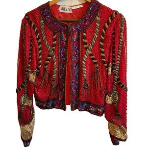 Swee Lo vintage long sleeve, full beaded red silk jacket